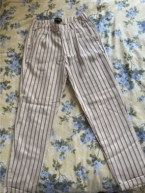 Beige Pinstripe Trousers
